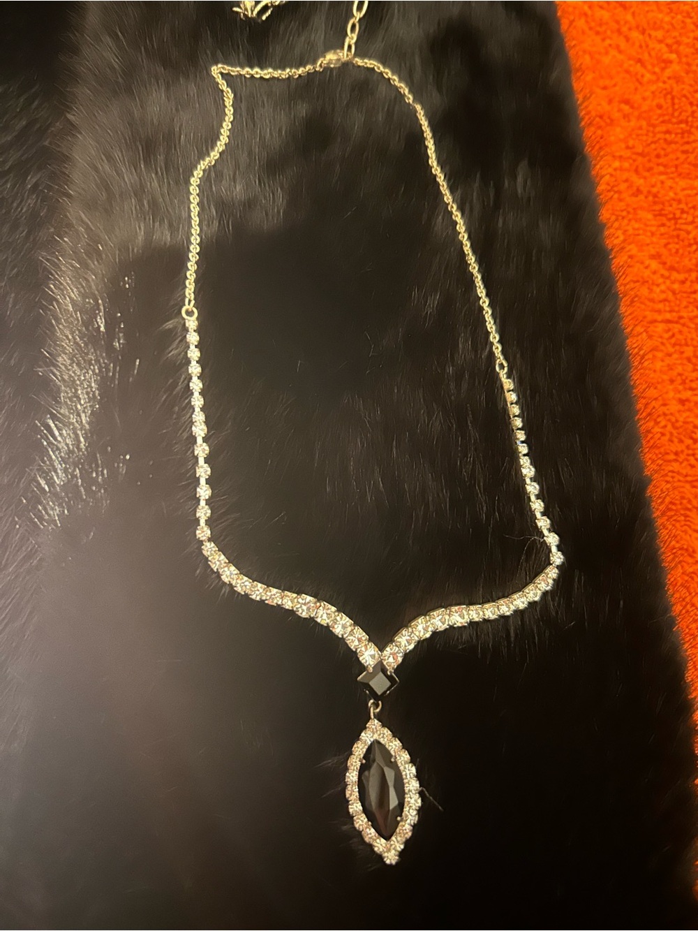 Sleek Black Crystal Pendant Necklace with Clear Accents